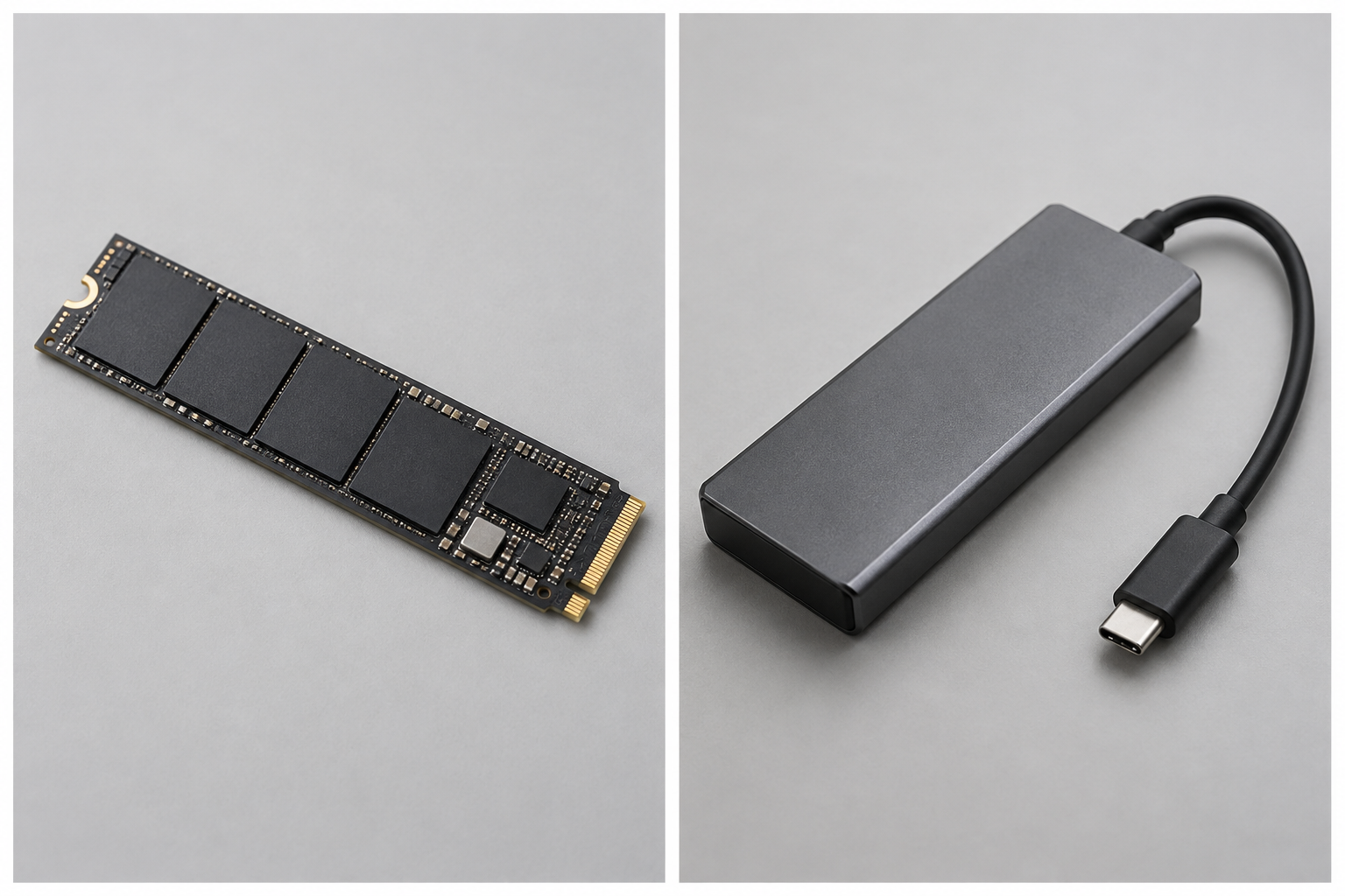 機種ページのオプションで紹介している、USB-Cケーブル付き外付けSSDのイメージ画像。